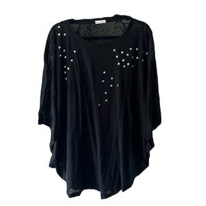 Sheer Cotton tee shirt with metal details and draping style oversized 2X large